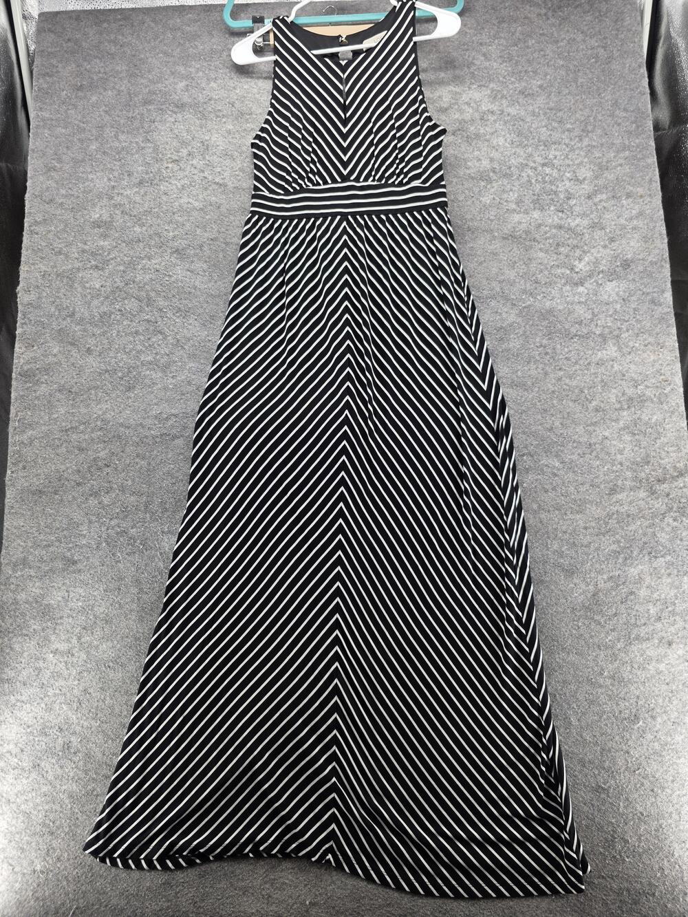 Ann Taylor LOFT Dress Womens Small Black White Chevron Maxi Sleeveless V Neck